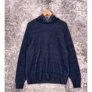 Theory Sweater Large Mens Hilles Wool Cashmere Indigo Blue Hoodie Pullover